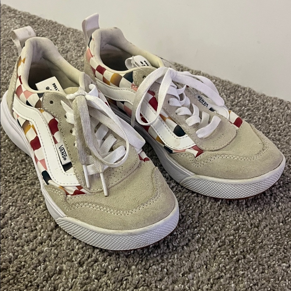 Vans Beige and Multicolor Checkered Sneakers